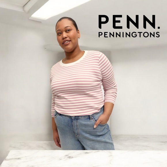 Penningtons Soft Pink and White Striped Sweater - Picture 1 of 8